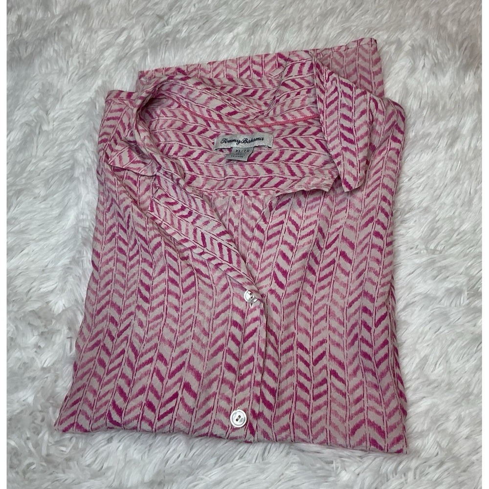Tommy Bahama Women's Xl 100% Silk Boho Button Down Short Sleeve Blouse